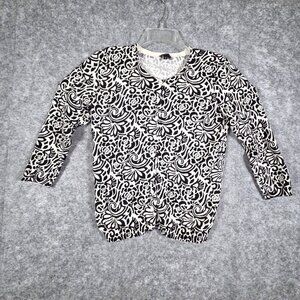Talbots Women's Button Up Cardigan Sweater Black/White Size XS classic office